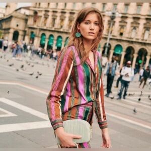 NWT Sezane Florence Shirt in Striped Maasai Print
